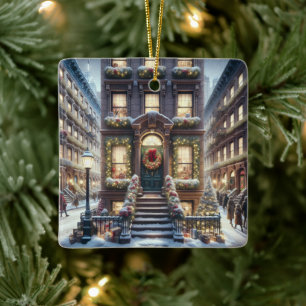 City Brownstone vid jul Julgransprydnad Keramik