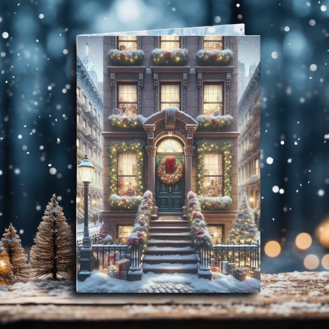 City Brownstone vid julets Personlig Helgkort (Skapare uppladdad)