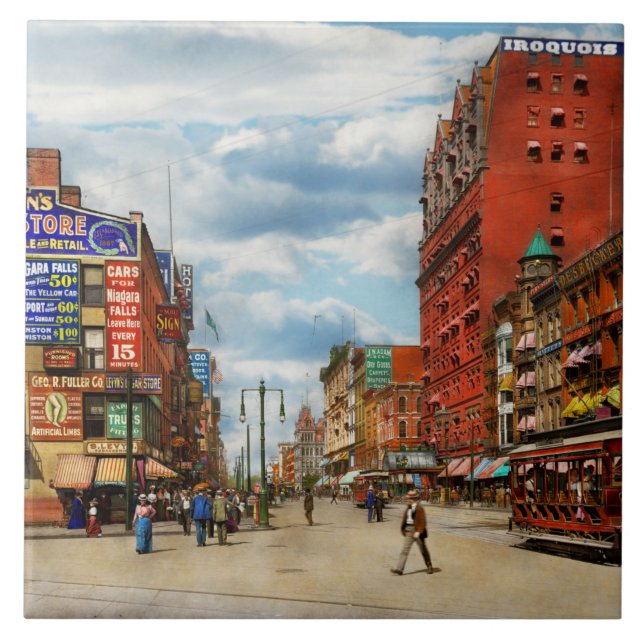 City - Buffalo NY - Tecken på Times 1900 Kakelplatta (Framsidan)