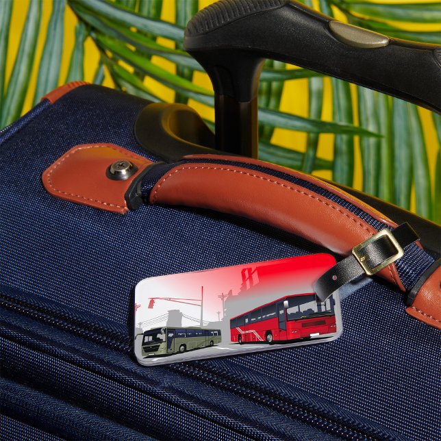 City Buss Red Grönt Coacher på Urban Street Bagagebricka (Skapare uppladdad)