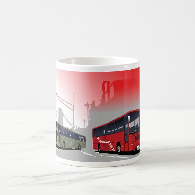City Buss Red Grönt Coacher på Urban Street Kaffemugg (Skapare uppladdad)