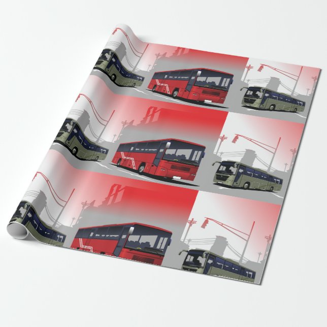 City Buss Red Grönt Coacher på Urban Street Presentpapper (Utrullad)