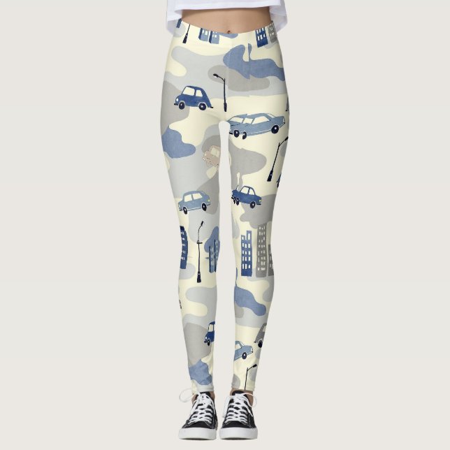 City Byggnad Street Lamps Camouflage Mönster Leggings (Framsida)