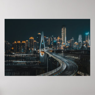 CITY BYGGNAD UNDER KVÄLL POSTER