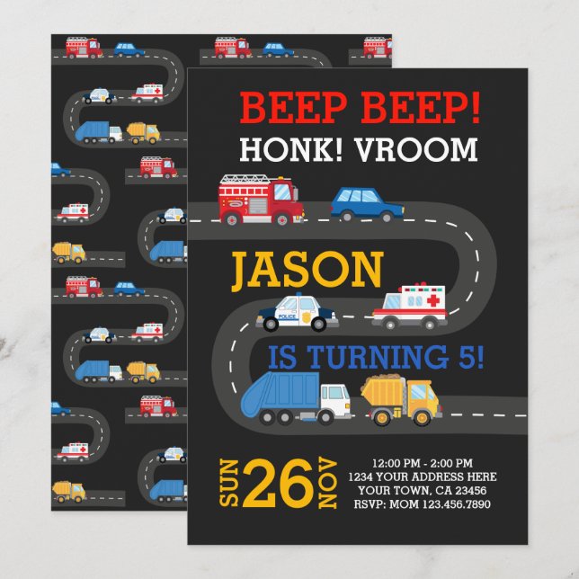 City Cars-inbjudan, 100 % anpassade Inbjudningar (Fram/baksida)