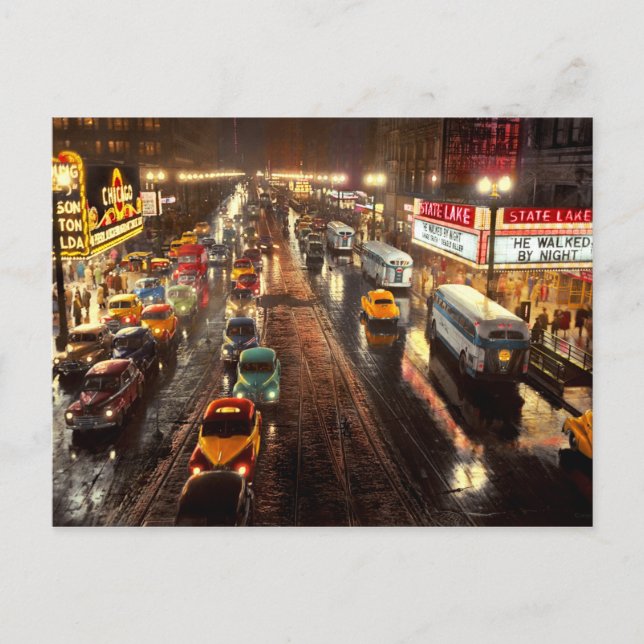 City - Chicago - De gick till natten 1949 Vykort (Framsida)