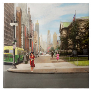 City - Chicago IL - The Magnificent Mile 1940 Kakelplatta