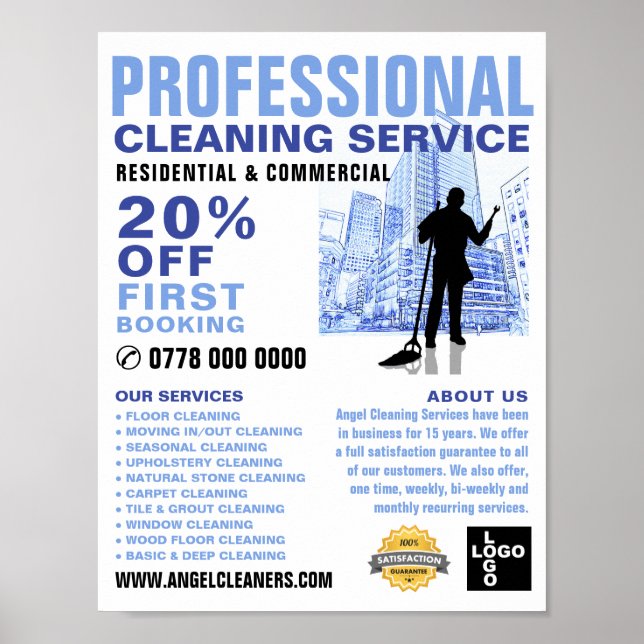 City Cleaner Silhouette, Städning Service Advert Poster (Framsidan)