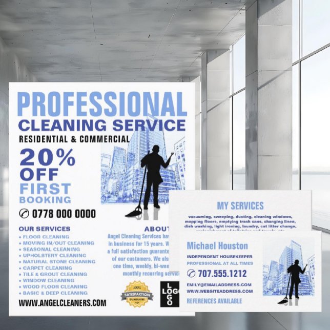 City Cleaner Silhouette, Städning Service Visitkort (Skapare uppladdad)