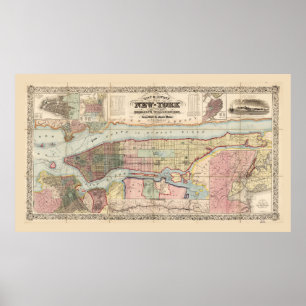 City & County Karta i New York (1857) Poster