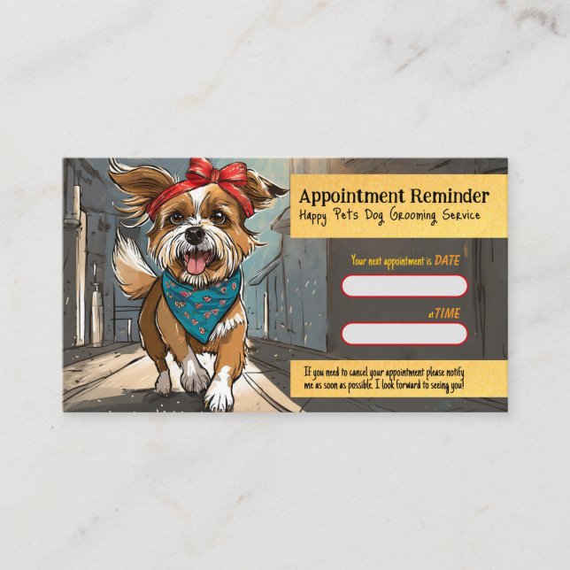 City Dog Artsy Grooming Appointment Reminder Card Visitkort (Framsida)