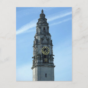 City Hall Clock Torn, Cardiff Vykort