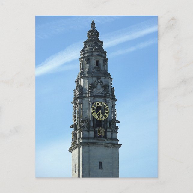 City Hall Clock Torn, Cardiff Vykort (Framsida)