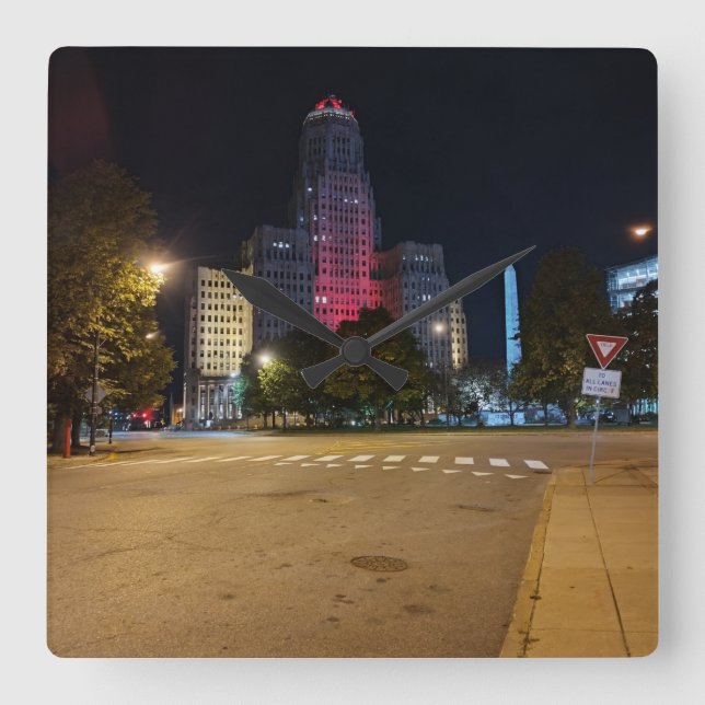 City Hall på Night Fyrkantig Klocka (Framsida)