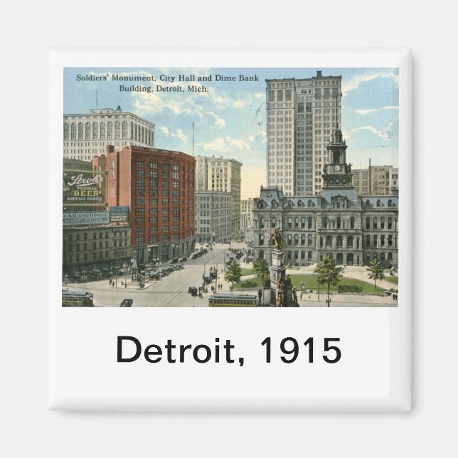 City Hall Square, Detroit MI 1915 Vintage Magnet (Framsidan)