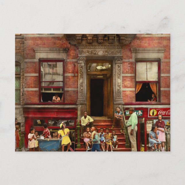 City - Harlem NY - Stoop life 1935 Vykort (Framsida)