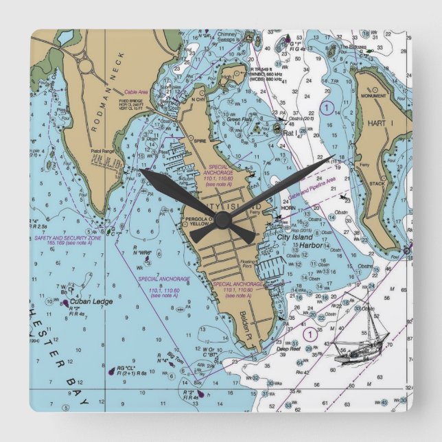 City Island Bronx NY Diagram Fyrkantig Klocka (Framsida)