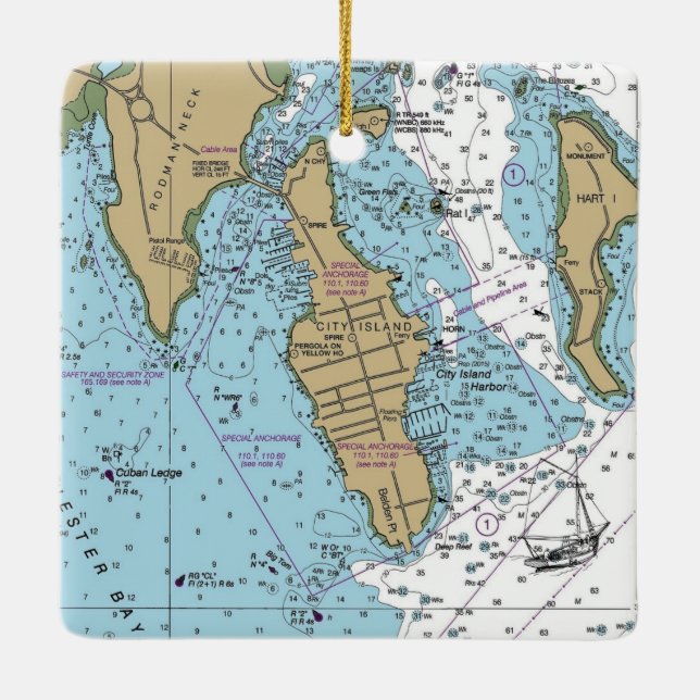 City Island Bronx NY Diagram Julgransprydnad Keramik (Baksida)