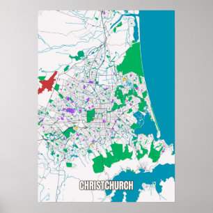 City Karta of ChristChurch, Nya Zeeland Poster