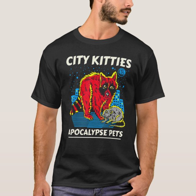 City Kattunge Apocalypse Pets Raccoon Opossum Clas T Shirt (Framsida)