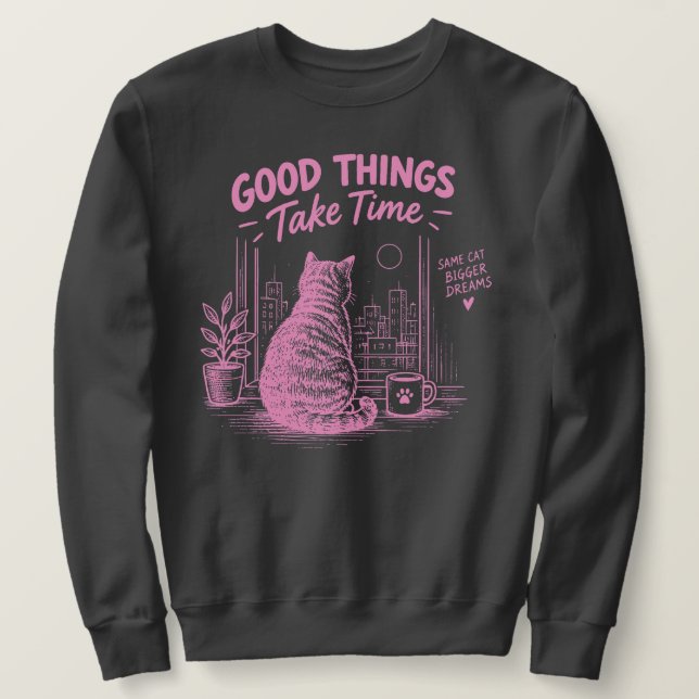 City Kitty Drömmar i Rosa Lång Ärmad Tröja (Design framsida)