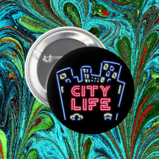 City Life Neon Nights Button – Urban Skyline Glow  Knapp (Skapare uppladdad)
