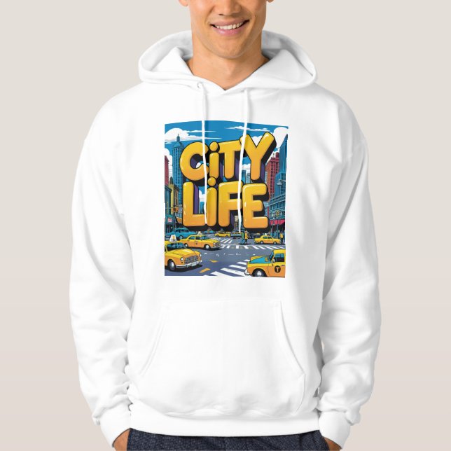City Life - Retro Urban Pop Art Cityscape Sticker Hoodie (Framsida)