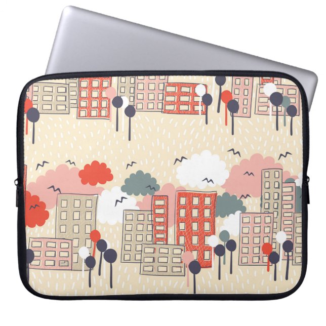 City Life: Seamless Mönster Laptop Fodral (Framsidan)