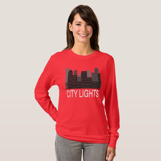 City Lights Urban Skyline Night Aesthetic  T Shirt (Hel framsida)