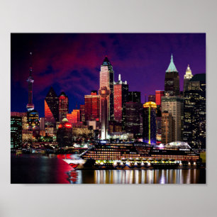 City Ljus Night Himlar Cruise liner Pastiche Poster