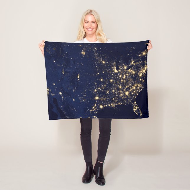 City Ljus of the United Stater på natten. Fleecefilt (På plats)