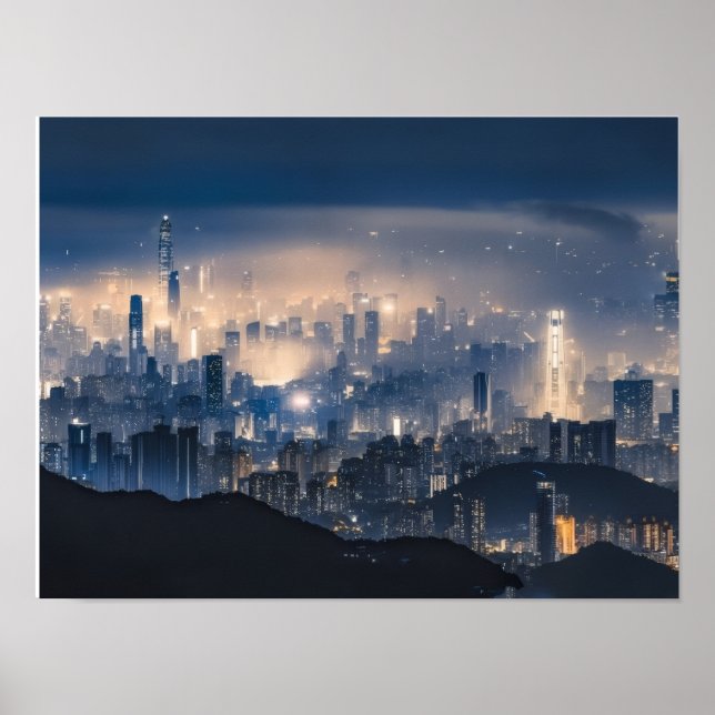 "City Ljus på Nattkanvas - Modern Urban Wall D Poster (Framsidan)