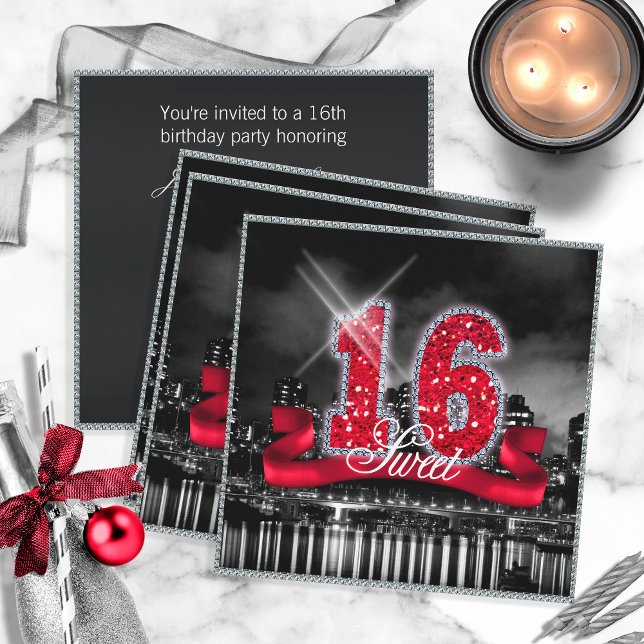 City Ljus Sweet sixteen Red ID242 Inbjudningar (Skapare uppladdad)