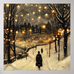 City Ljus Winter Manar i Black på Sidepromenad Poster