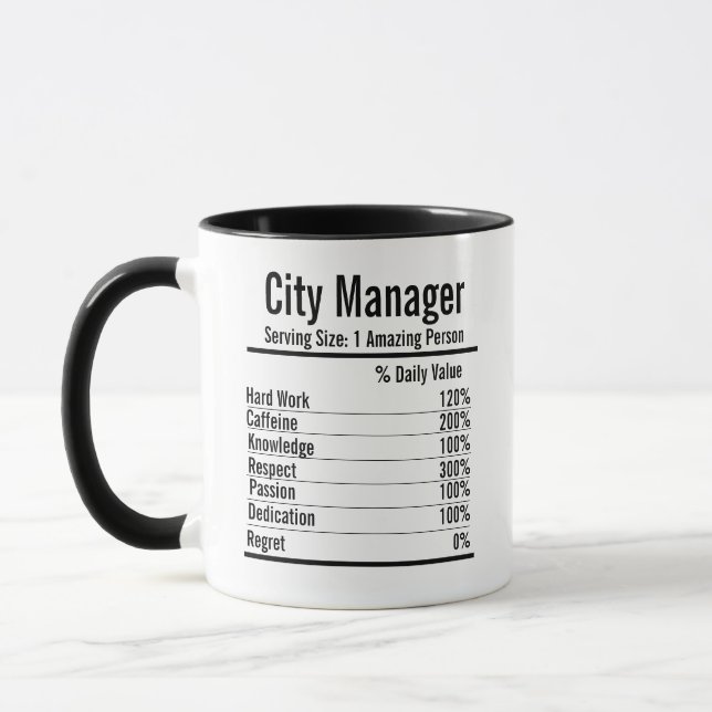 City Manager Nutrition Facts Mugg Best City Manage (Vänster)