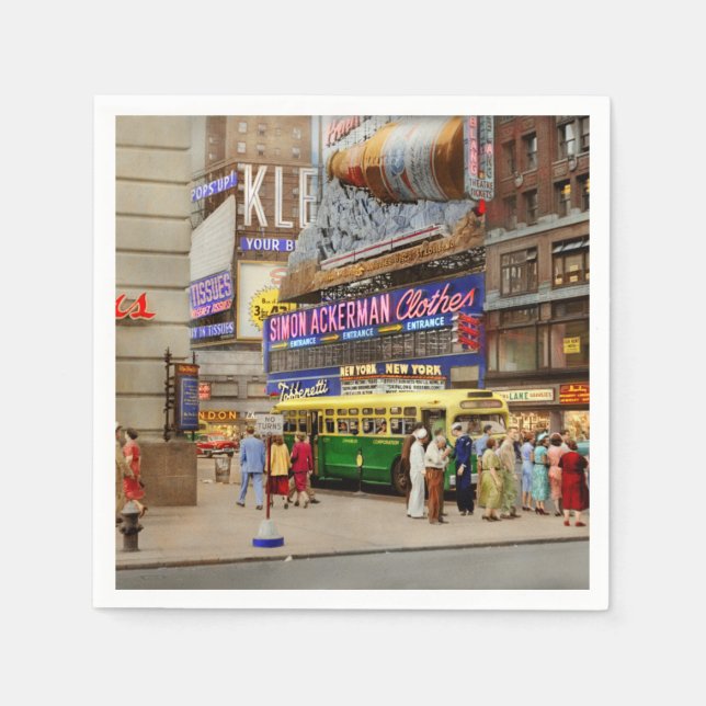 City - Manhattan, NY - 43rd och Broadway 1952 Pappersservett (Framsidan)