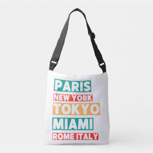 City Names Typography Crossbody Bag – Paris Tokyo Axelväska