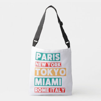 City Names Typography Crossbody Bag – Paris Tokyo Axelväska