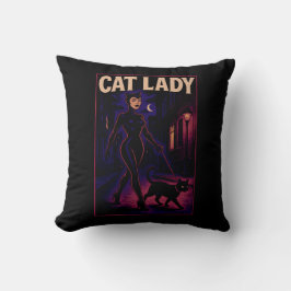 City Night Sass Cat Lady Serieteckning Svarta Katt Kudde