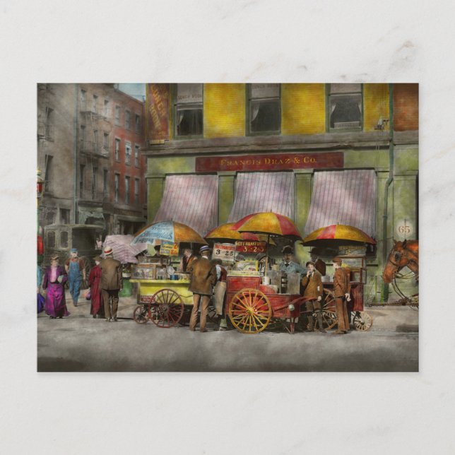 City - NY- Lunch carts on Broadway St NY - 1906 Vykort (Framsida)