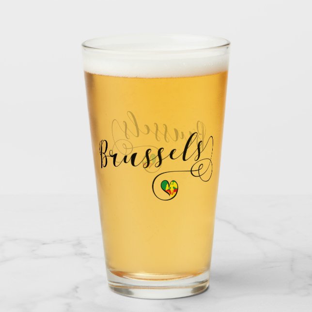 City of Brussels Flagga In Heart Glaskopp (Framsida fylld)