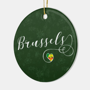 City of Brussels Flagga In Heart Julgransprydnad Keramik