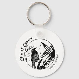 City of Kråkas Black and White Graphic Nyckelring