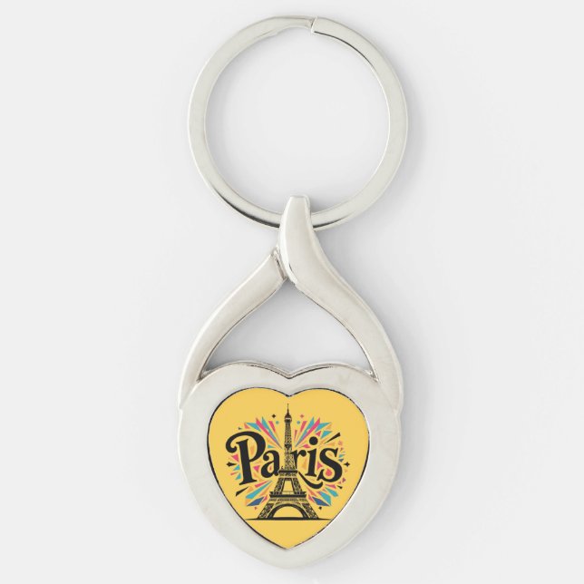 City of Lights: Bold Paris Typography Art Twisted Heart Silverfärgad Nyckelring (Framsidan)