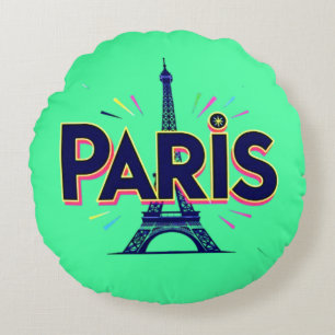 City of Ljus: Bold Paris Typography Art Rund Kudde
