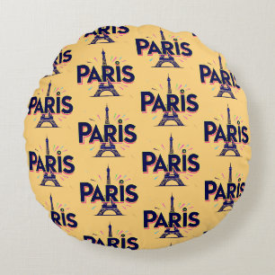 City of Ljus: Bold Paris Typography Art Rund Kudde