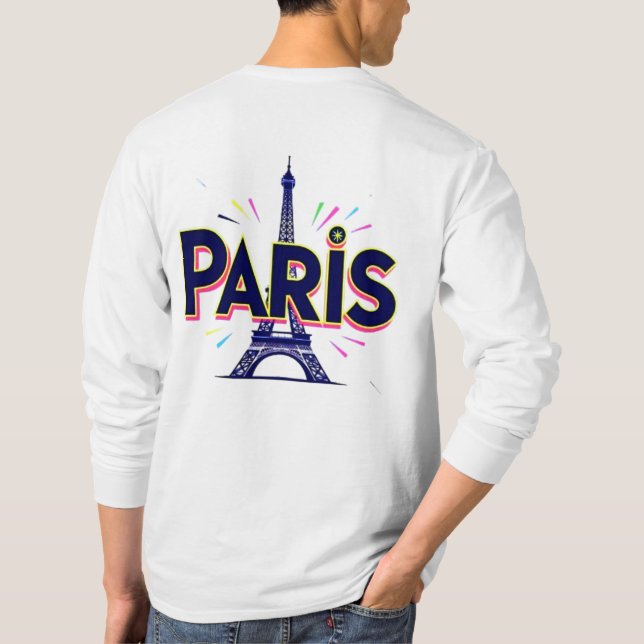 City of Ljus: Bold Paris Typography Art T Shirt (Baksida)