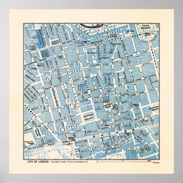 City of London Karta - Marylebone, Baker Street Poster (Framsidan)