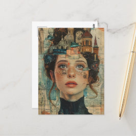 City på min Mind Woman Collage Vykort