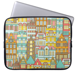 City Panorama Sketch: Houses Seamless. Laptop Fodral